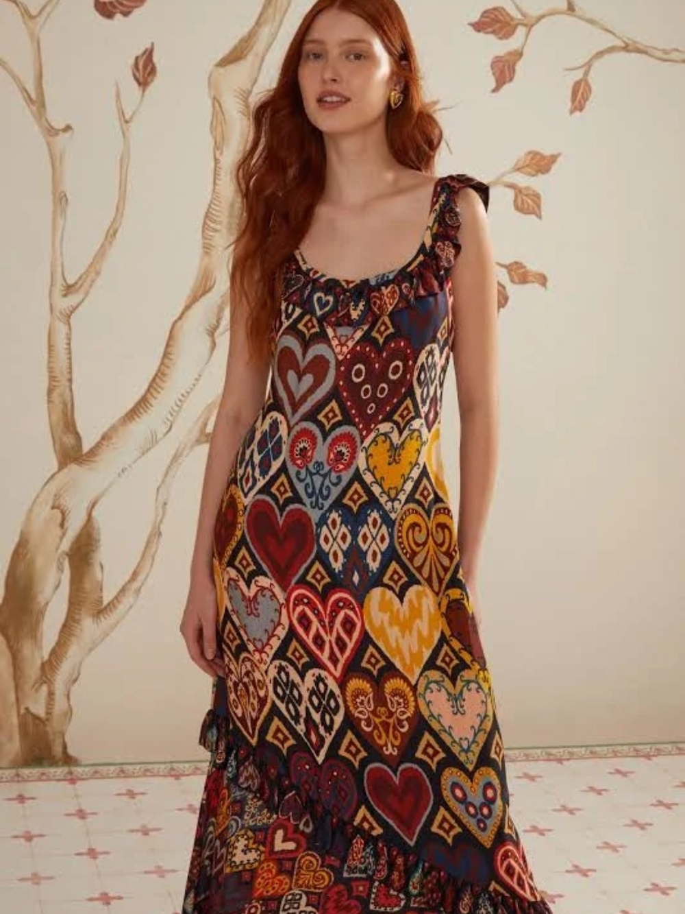 Bohemian Heart Print Maxi Dress in Multi - Picture 2 of 4